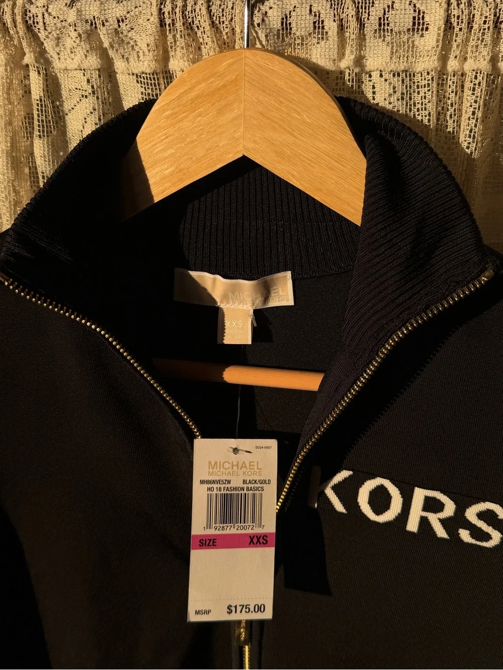 MICHAEL KORS NWT Black Gold Logo Zip Sweater Jacket XXS $175